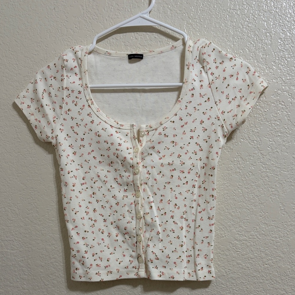 Brandy Melville Cream Floral Button Down Shirt